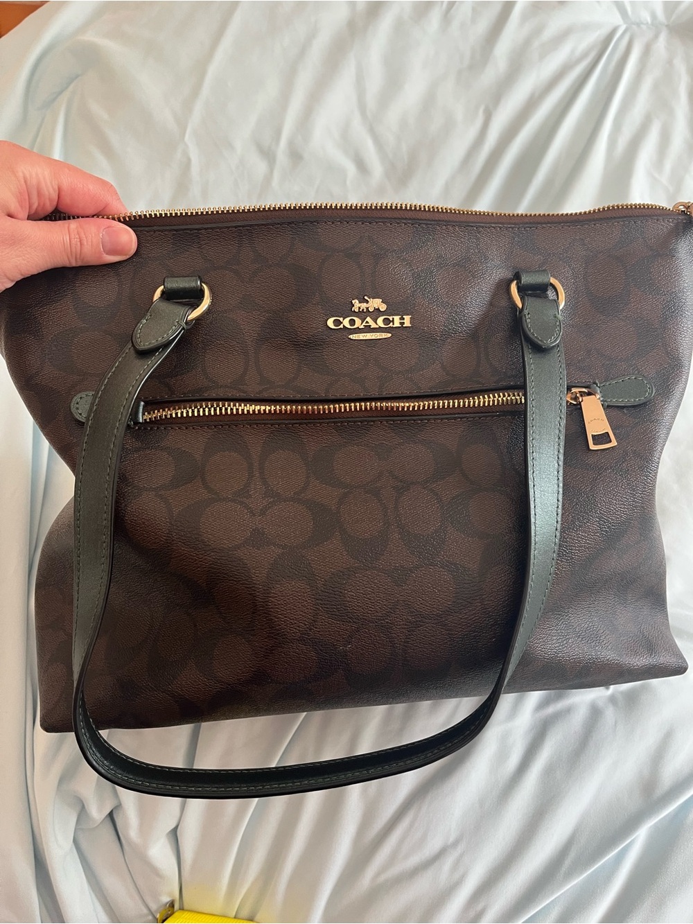 Coach Dark Brown Signature Tote with Black Straps and Gold Hardware - Picture 2 of 8